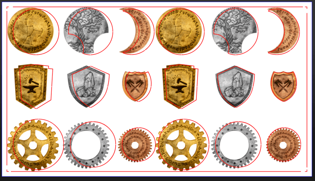 Cut lines for Bank of the Realms Coins on the front side of the coins